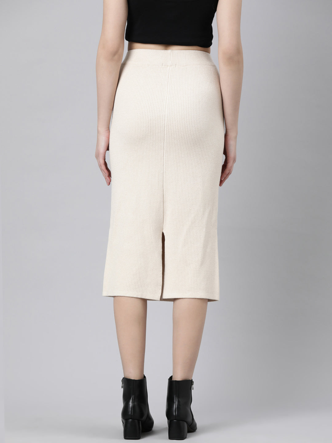 Women's Self Design Beige Straight Midi Skirt