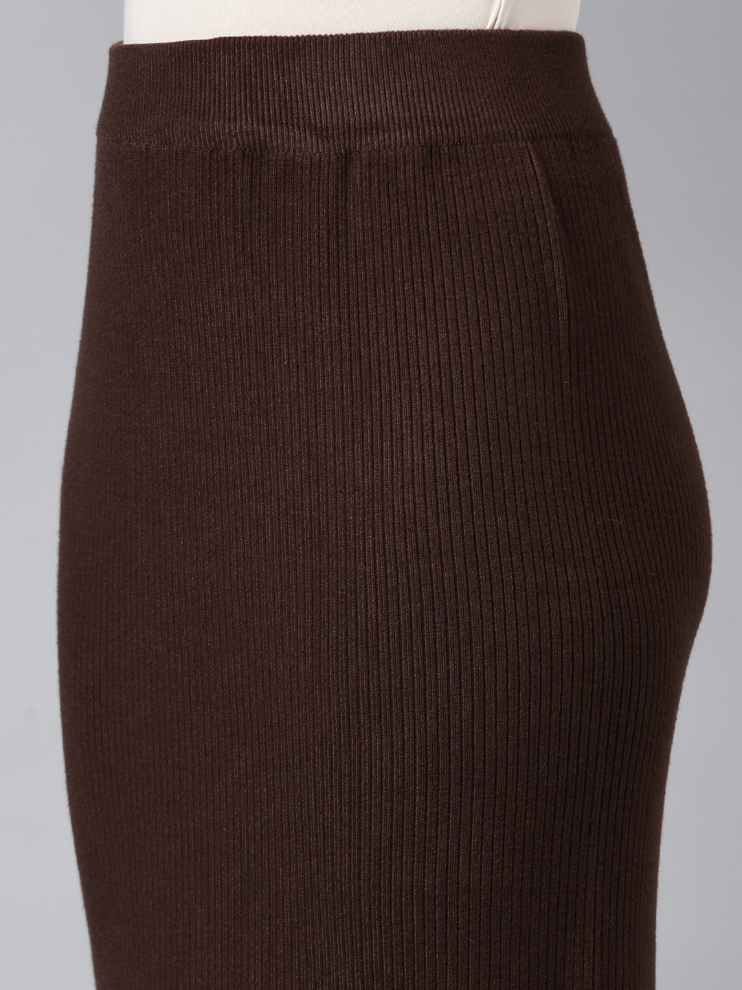 Women's Self Design Brown Straight Midi Skirt