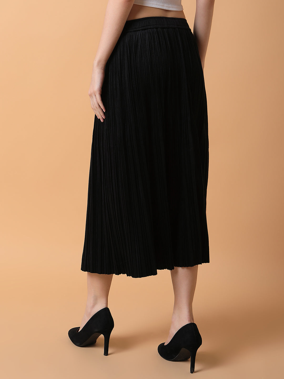 Women's Black Flared Midi Skirt