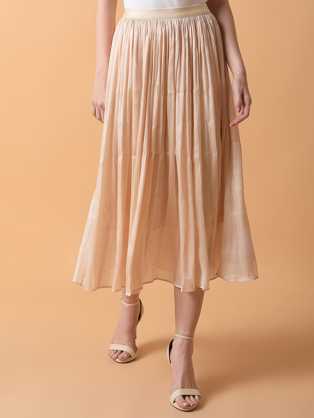 Women's Cream Flared Midi Skirt