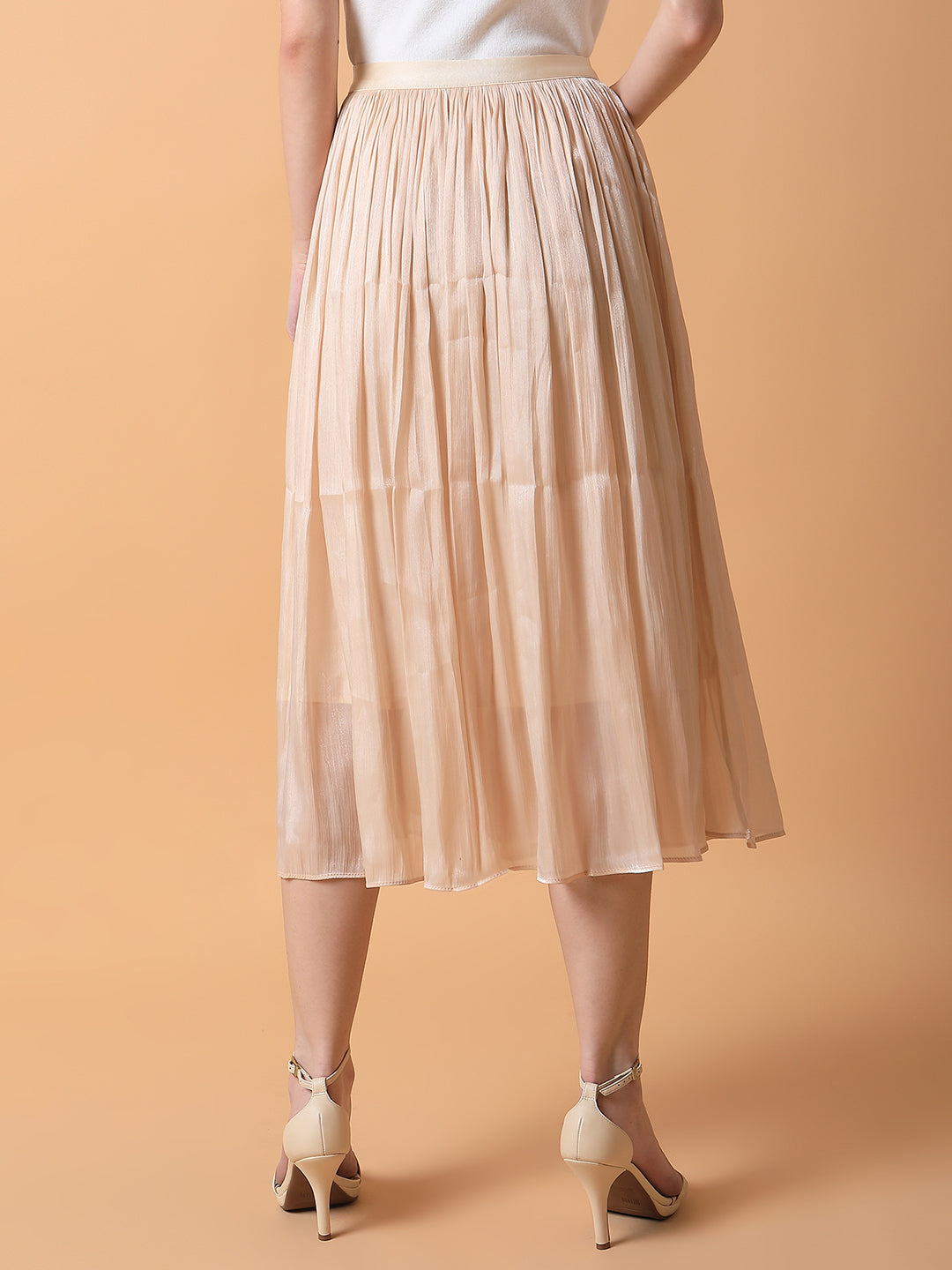 Women's Cream Flared Midi Skirt