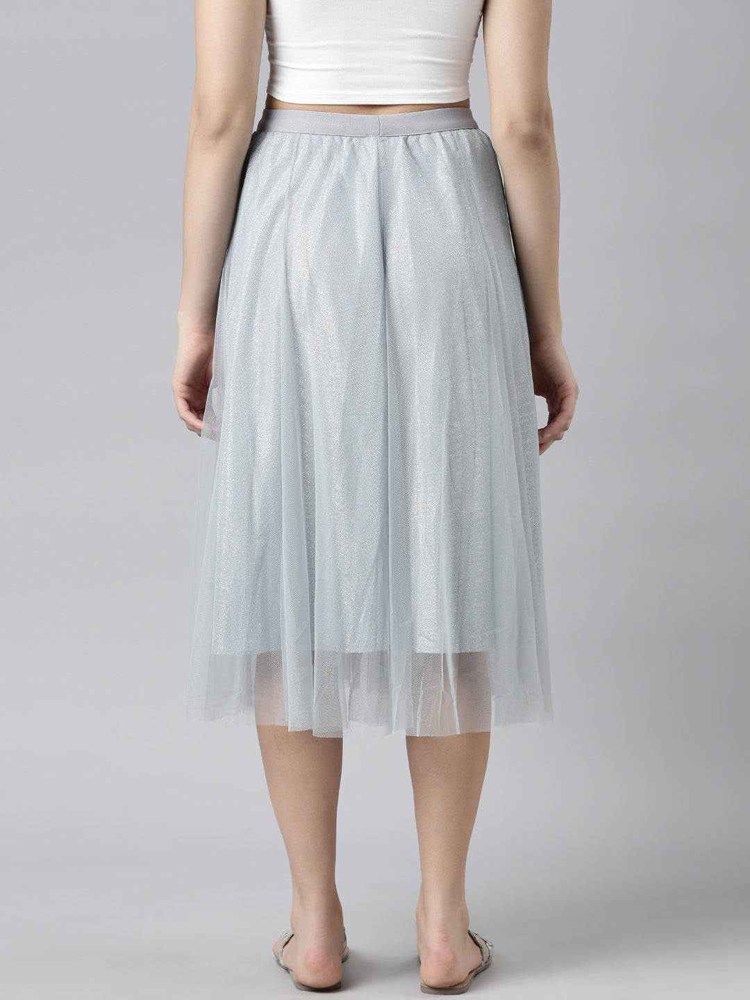 Women's Grey Embellished Flared Midi Skirts