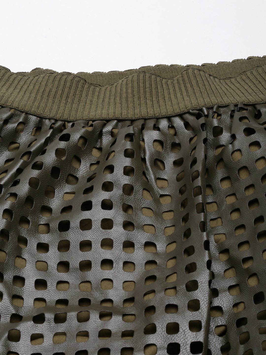 Women's Olive Self Designed Flared Midi Skirt