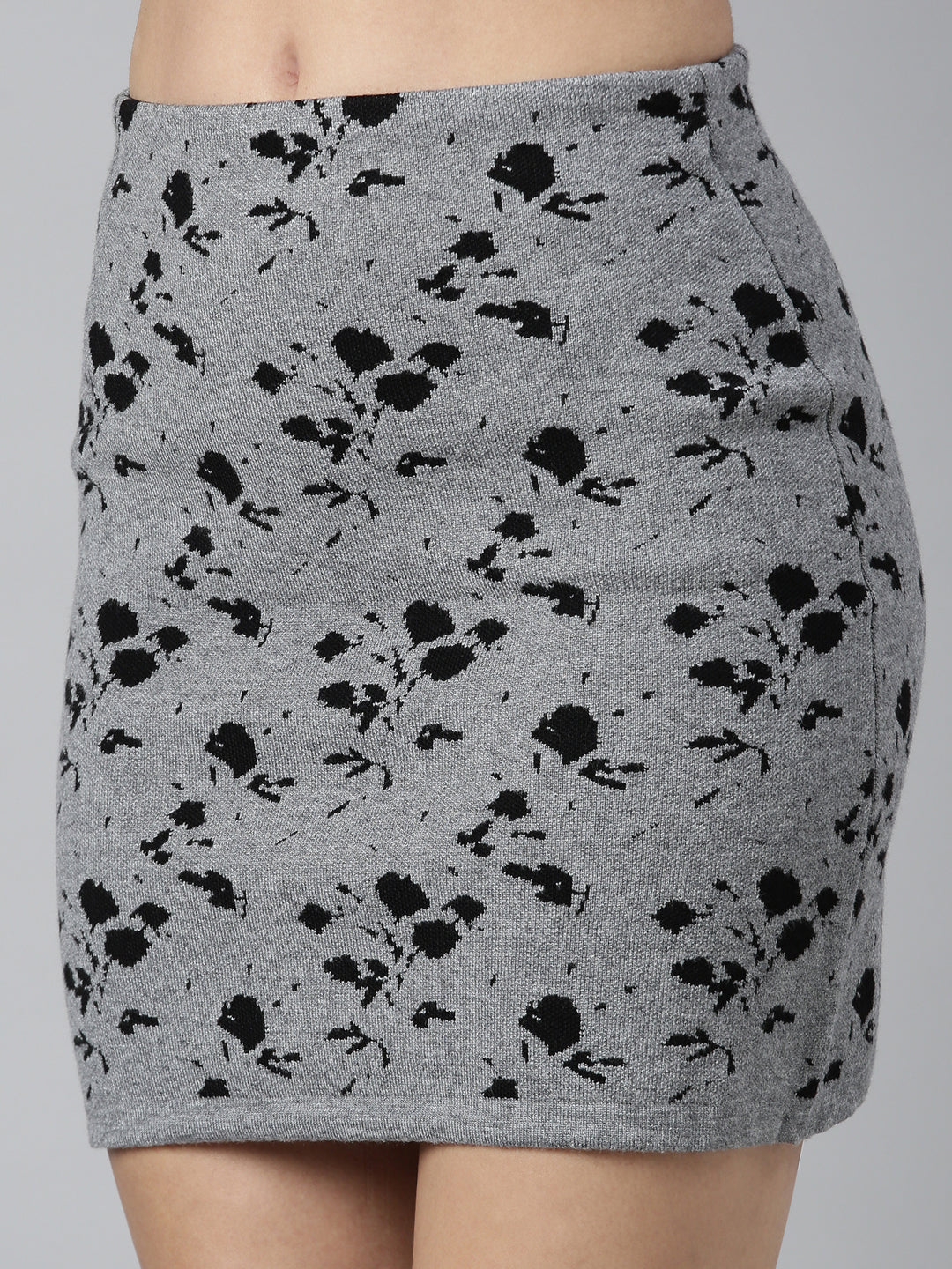 Women's Grey Abstract Pencil Mini Skirt
