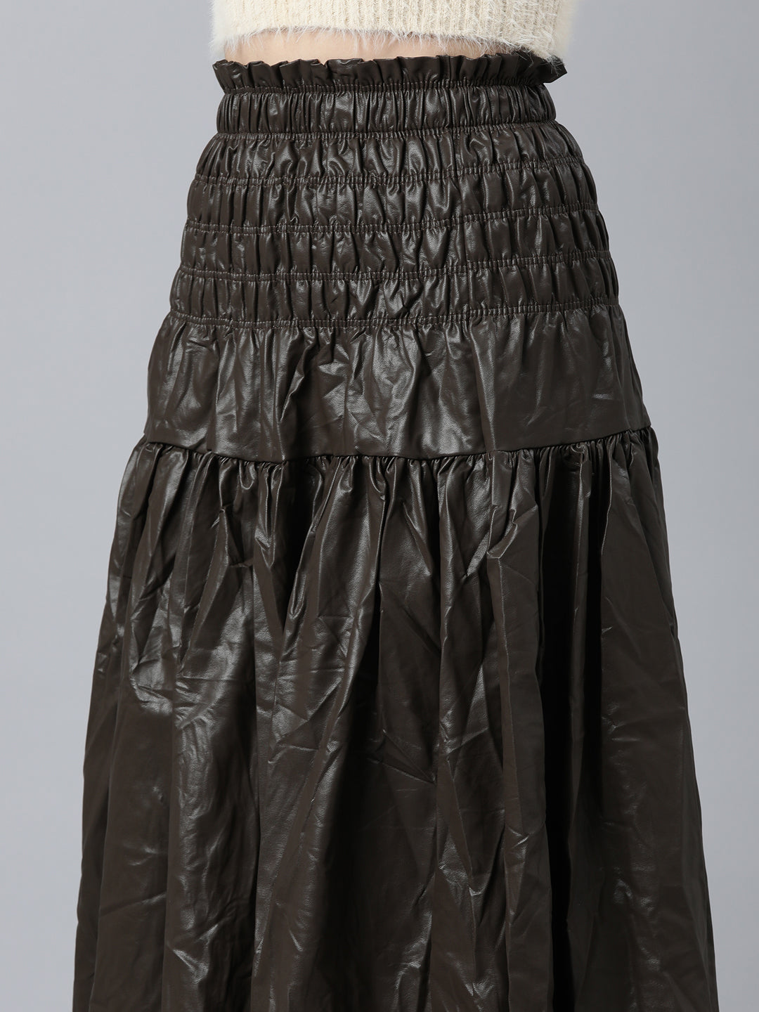 Women's Brown Monochrome Flared Midi Length Skirt