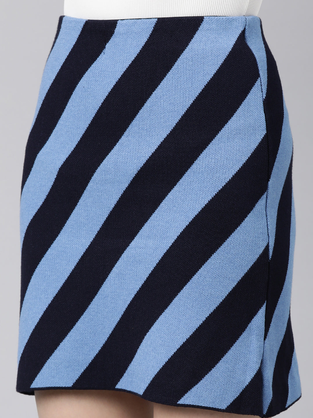 Women's Blue Striped Pencil Mini Skirts