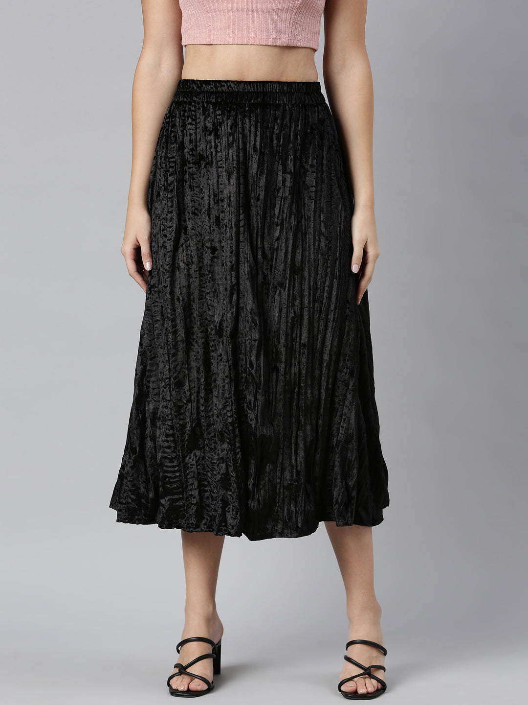 Women's Black Flared Midi Skirt