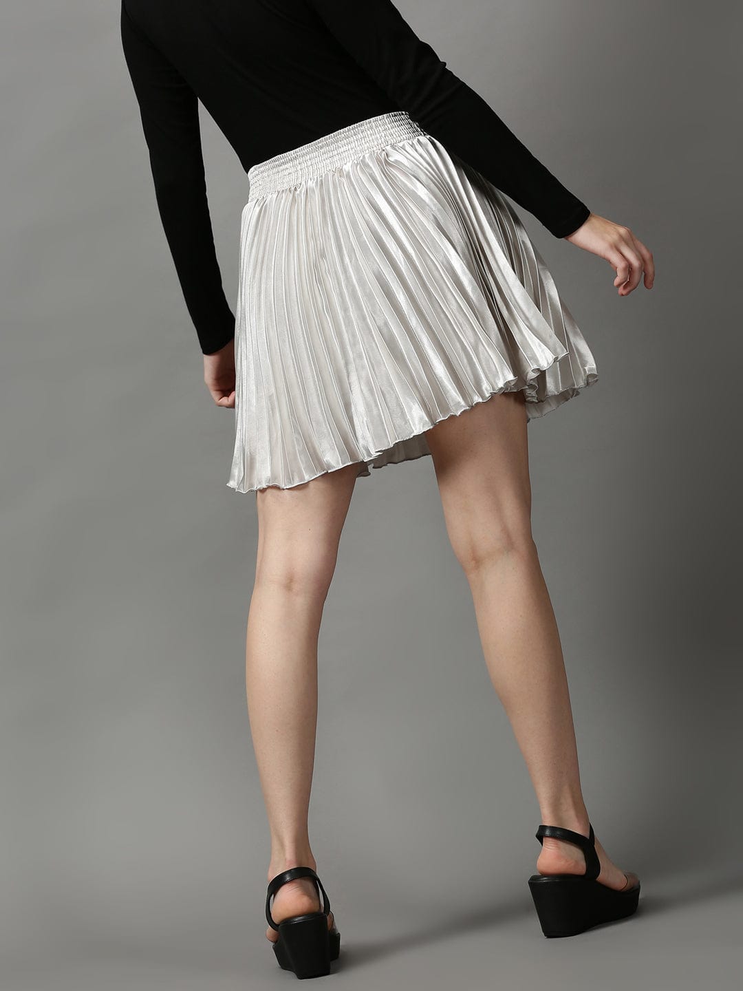 Women's Silver Mini Flared Skirt