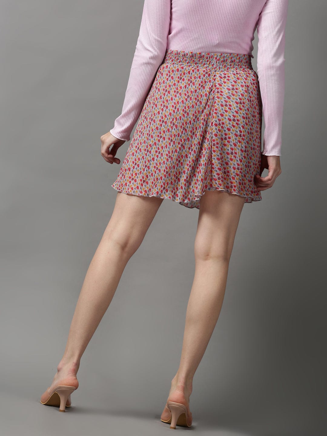 Women's Grey Printed Mini Flared Skirts