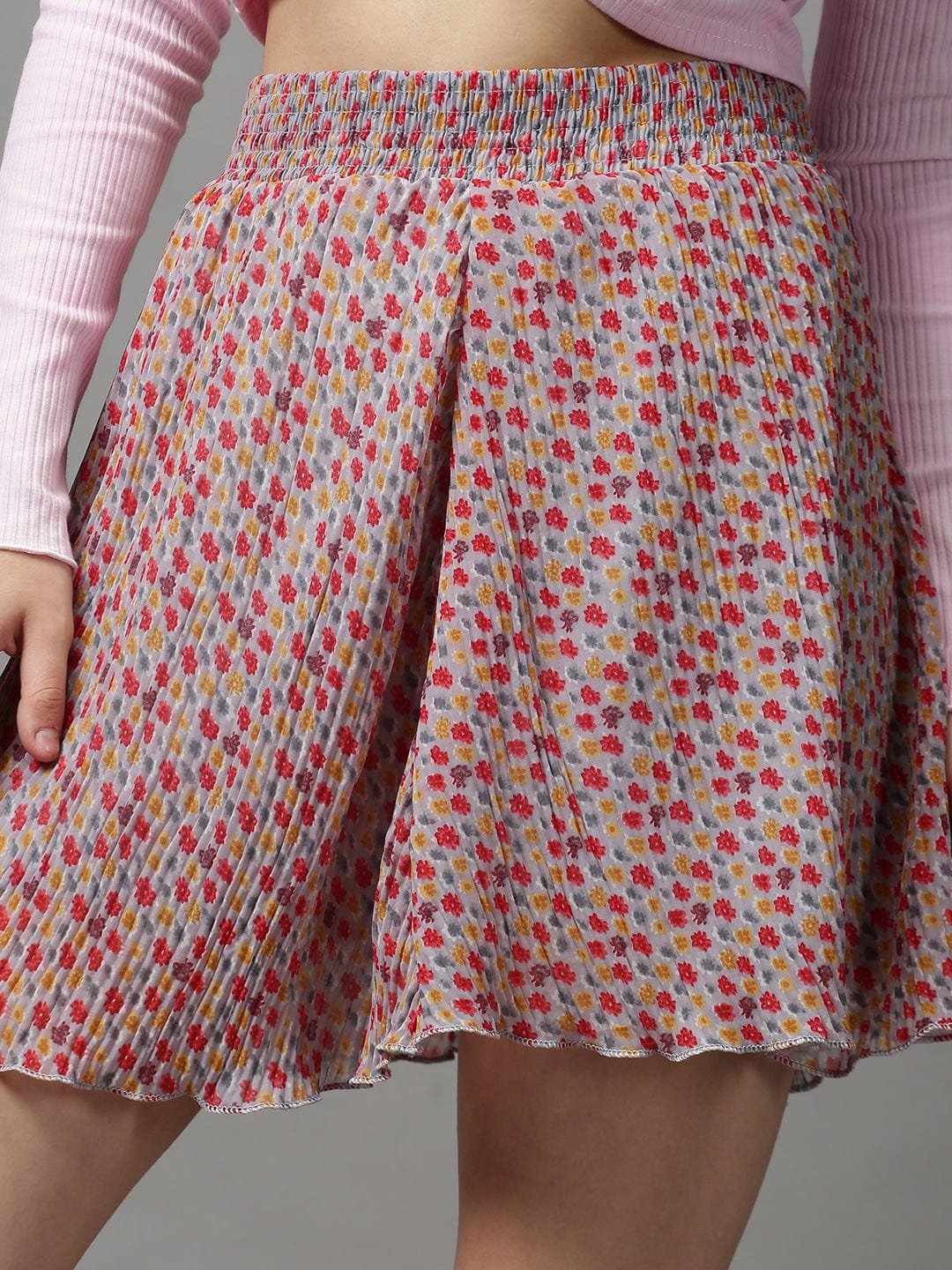 Women's Grey Printed Mini Flared Skirts