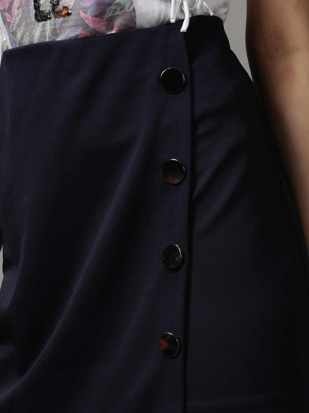 Women's Navy Blue Solid Mini A-Line Skirt