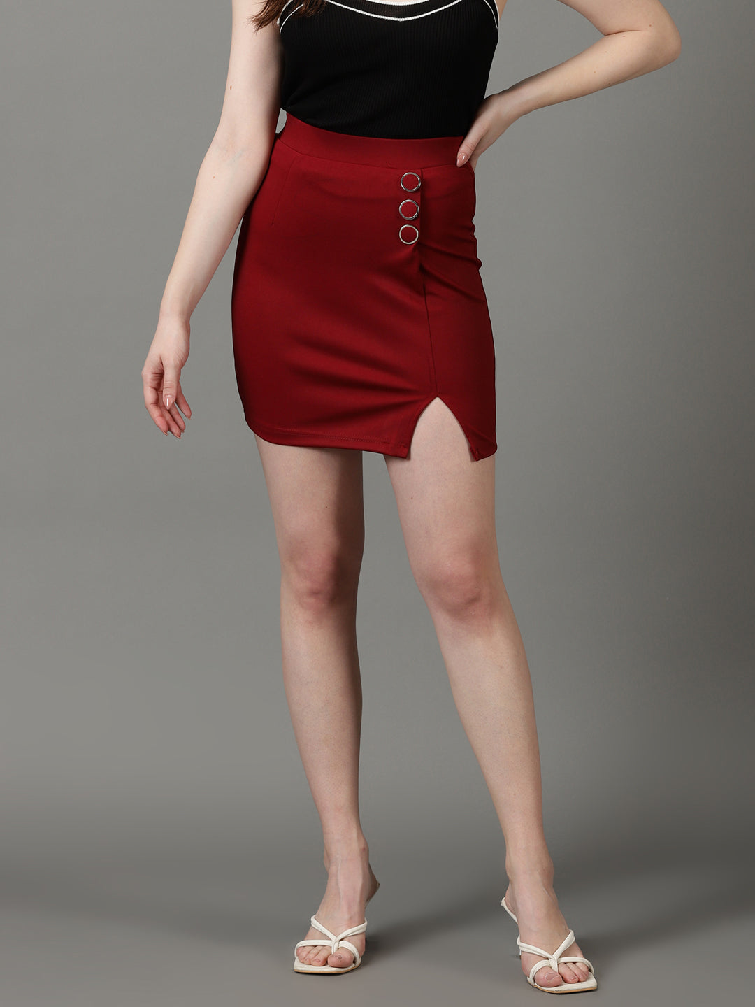 Women's Maroon Mini Pencil Skirt