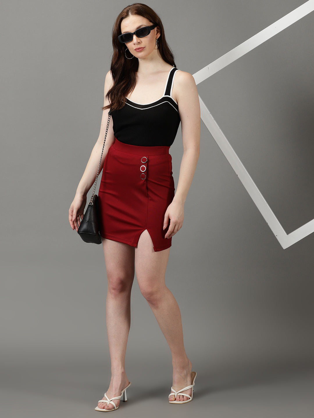 Women's Maroon Mini Pencil Skirt