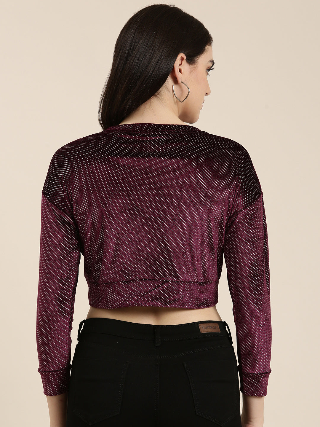 Women's Violet Self Design Crop Top