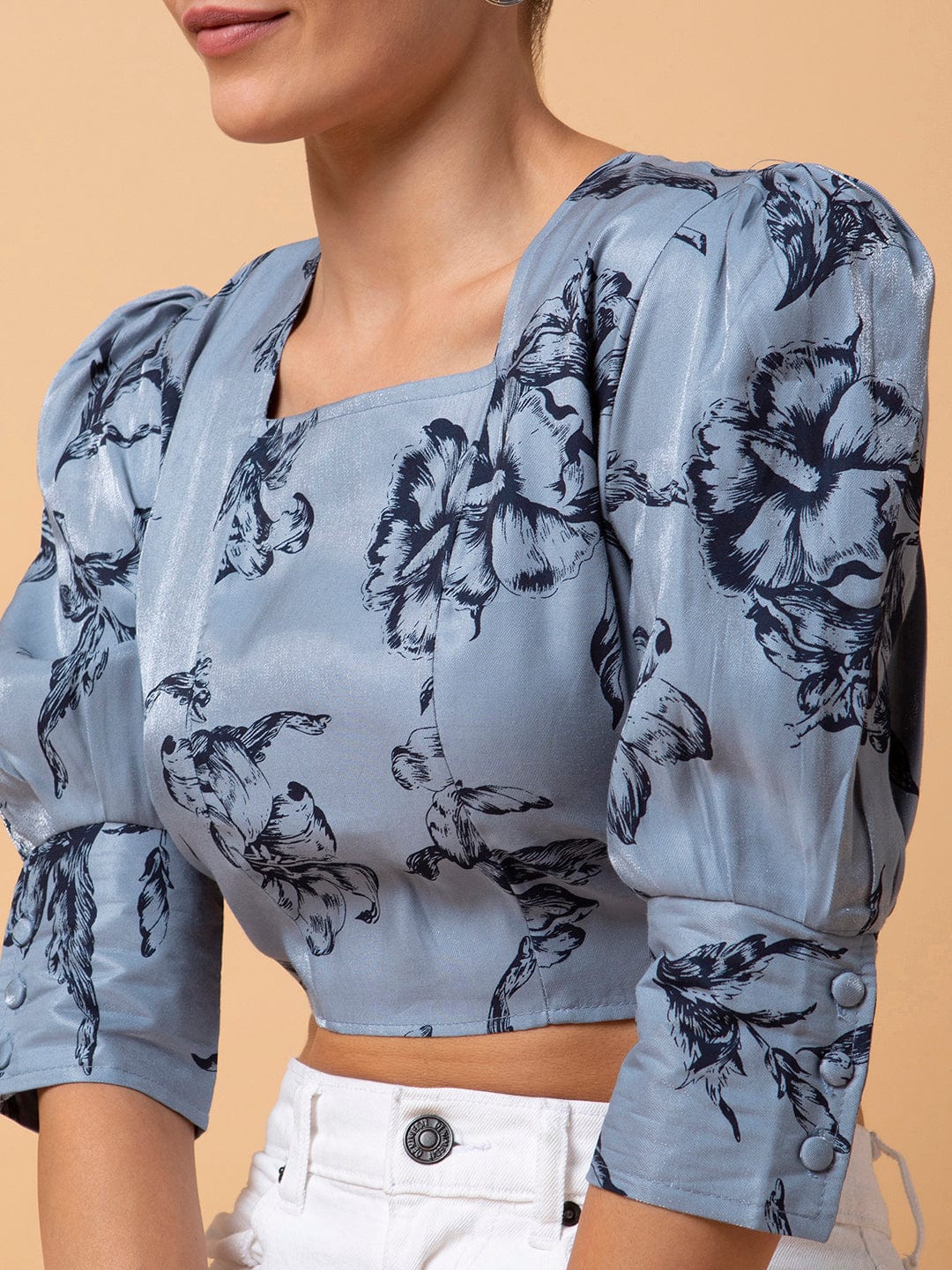 Women's Grey Square Neck Cotton Top