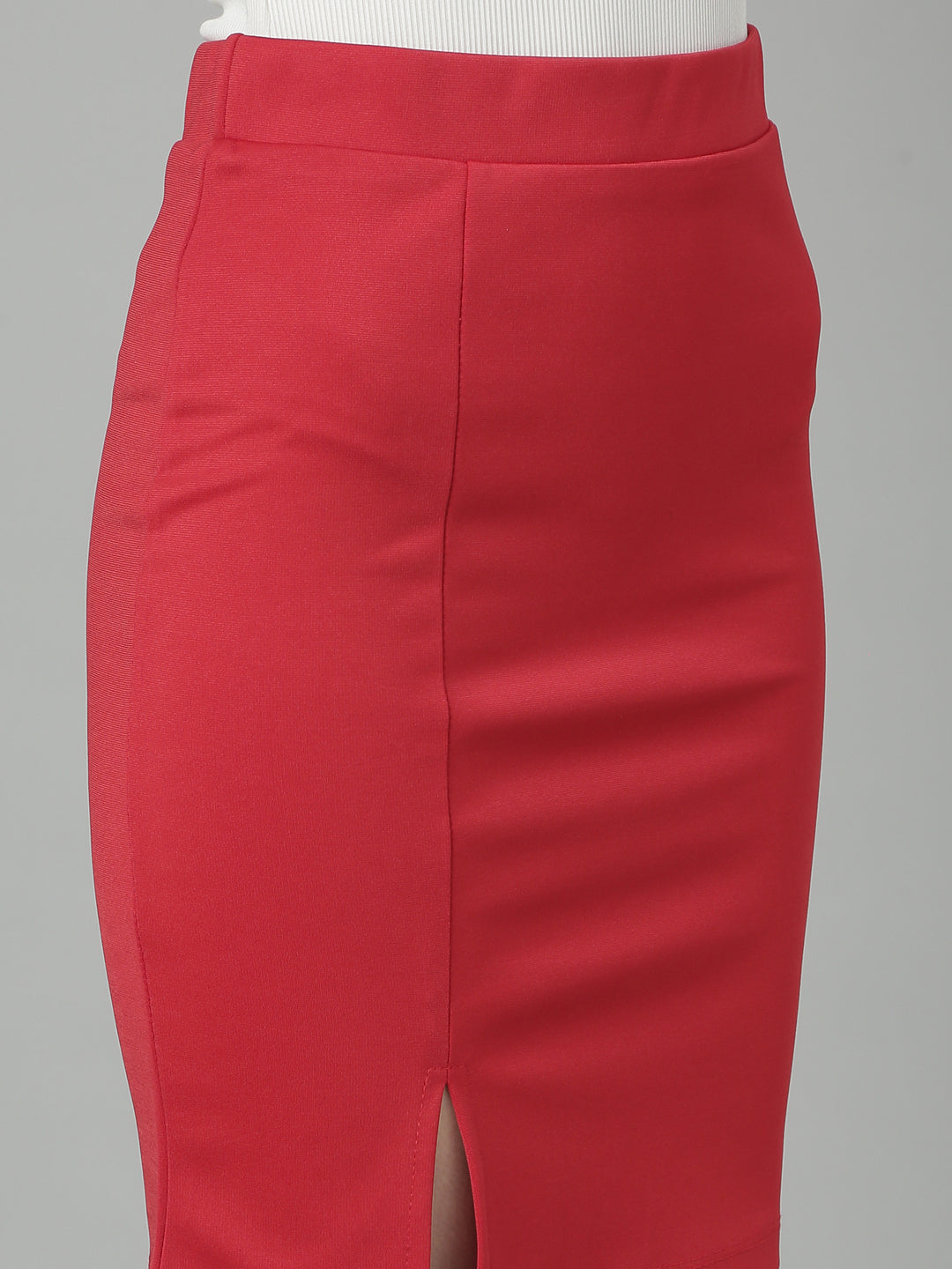 Women's Red Front Slit Pencil Mini Skirt