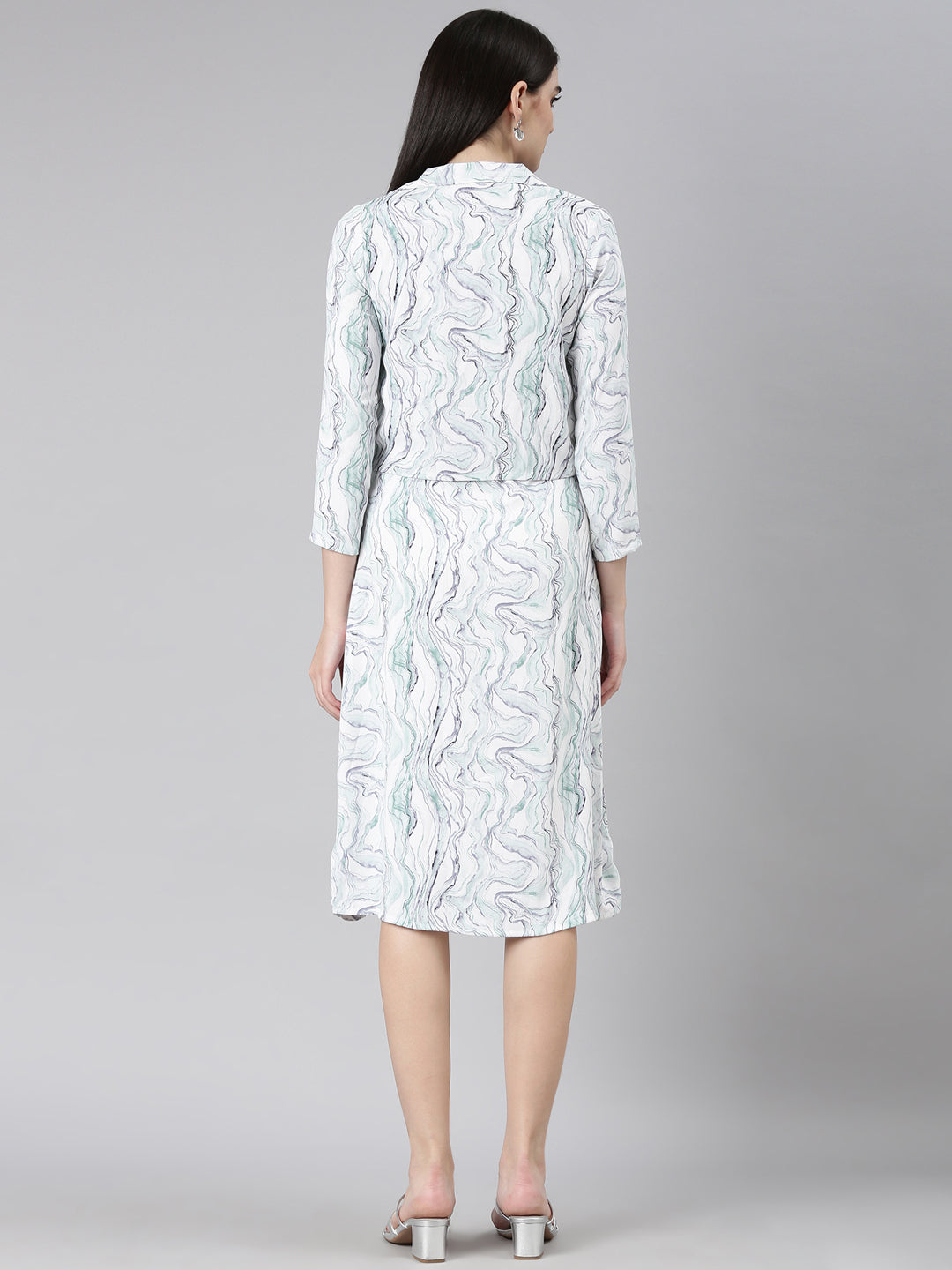 Women's Off White Abstract Printed Cotton Shoulder Straps A-Line Dress