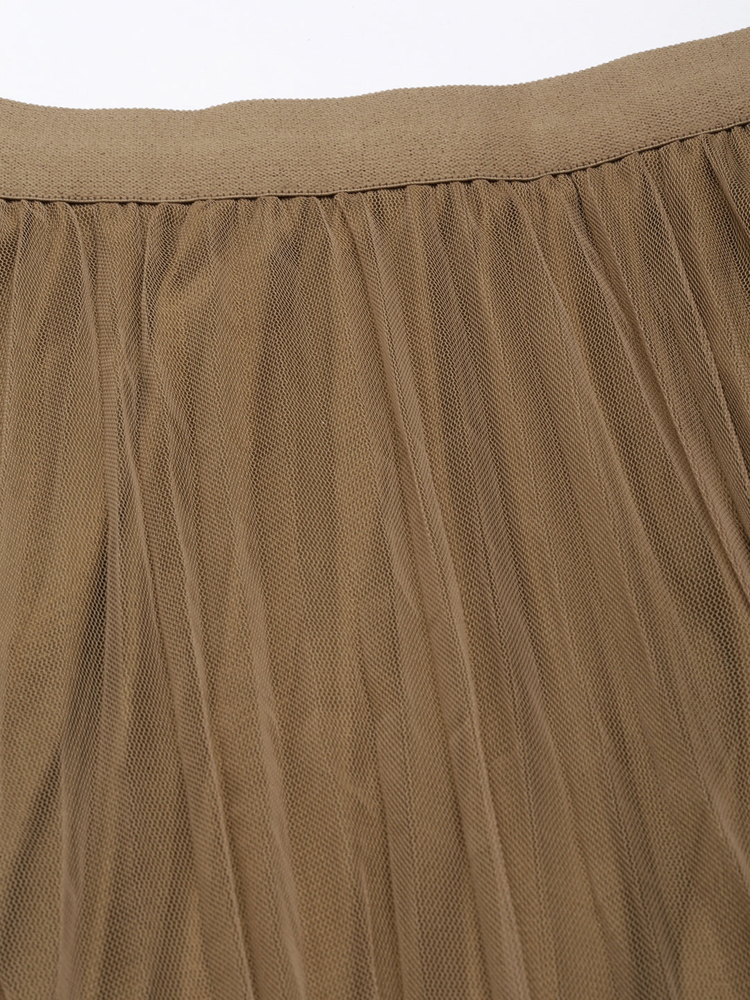 Women's Brown Pleated Flared Midi Skirt