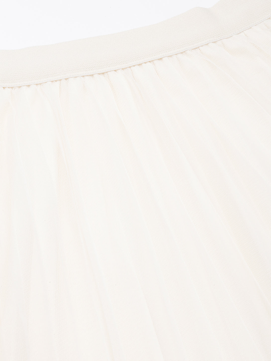 Women's Cream Self Design Flared Midi Tulle Skirt