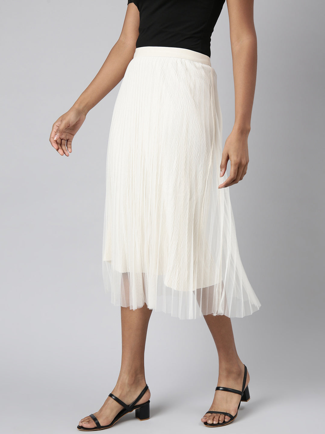 Women's Cream Midi Flared Skirt