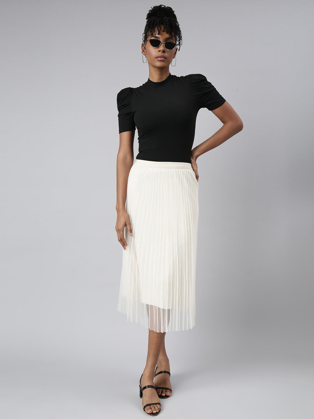 Women's Cream Midi Flared Skirt