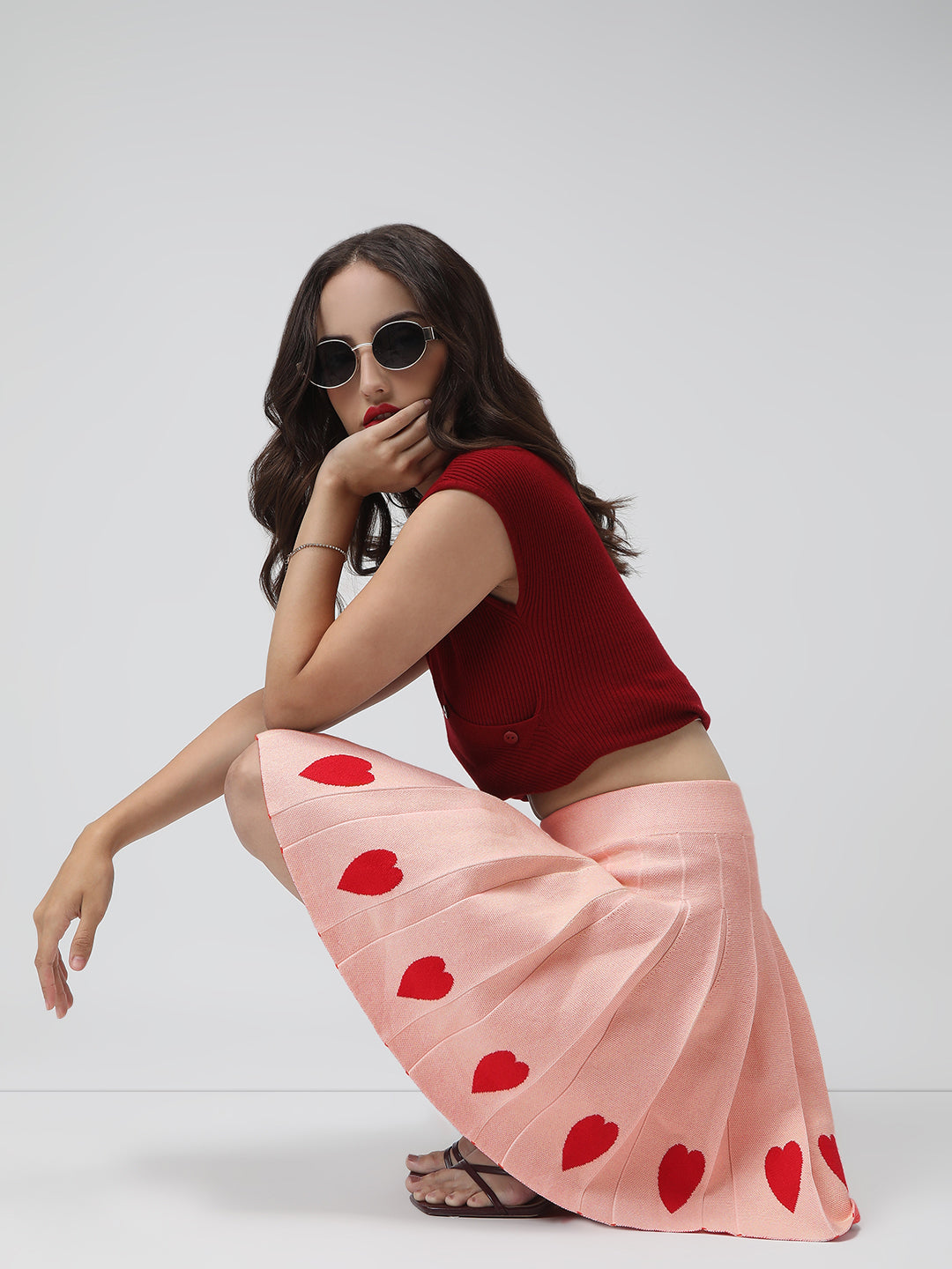 Women's Graphic Pink Flared Mini Skirt