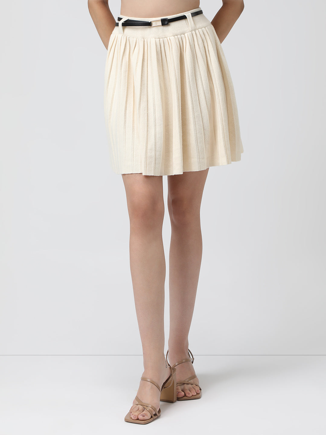 Women's Cream Flared Mini Skirt