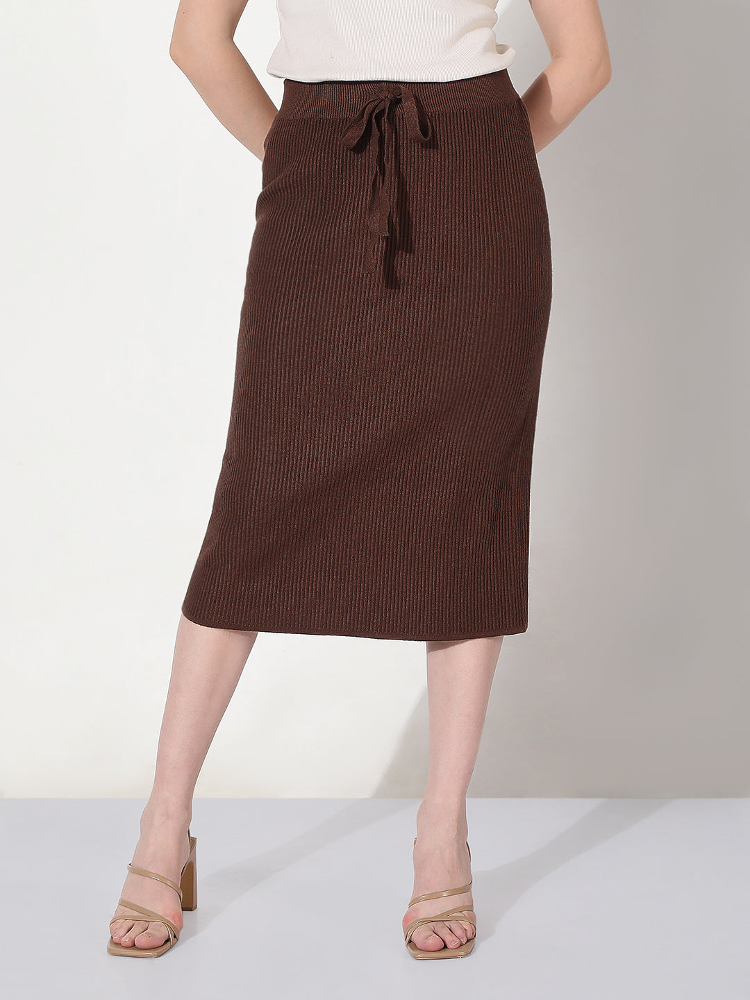 Women's Brown Straight Knee Length Skirt