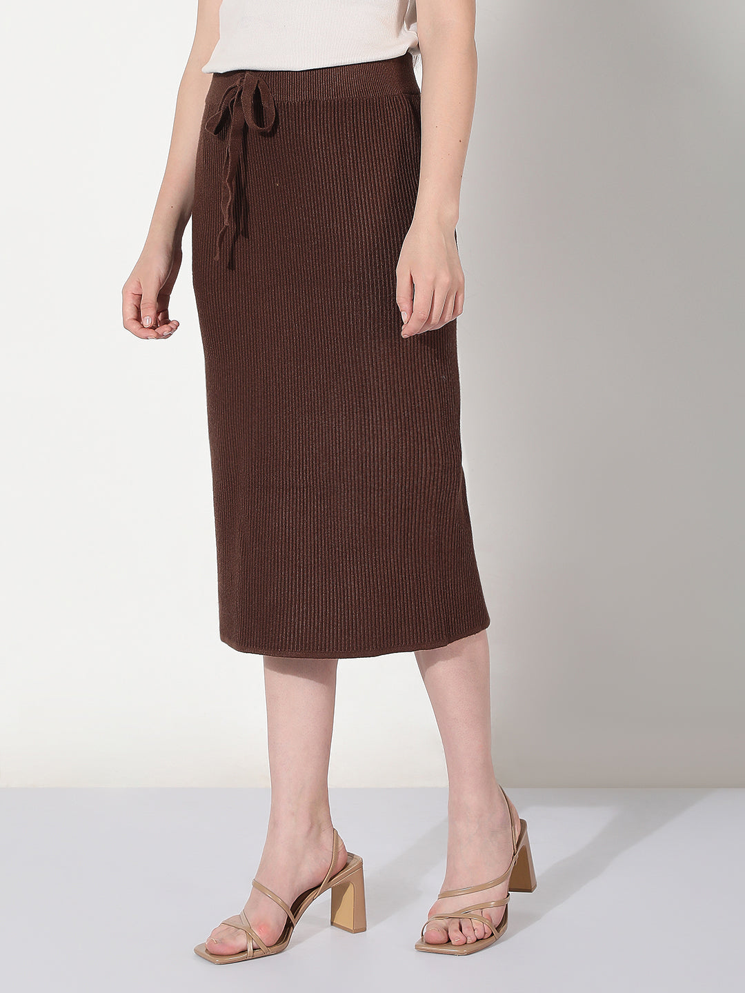 Women's Brown Straight Knee Length Skirt