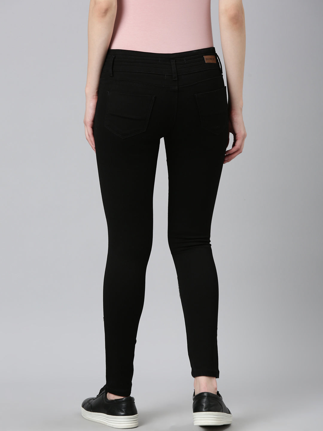 Women's Black Slim Fit Acid Wash Denim Jeans