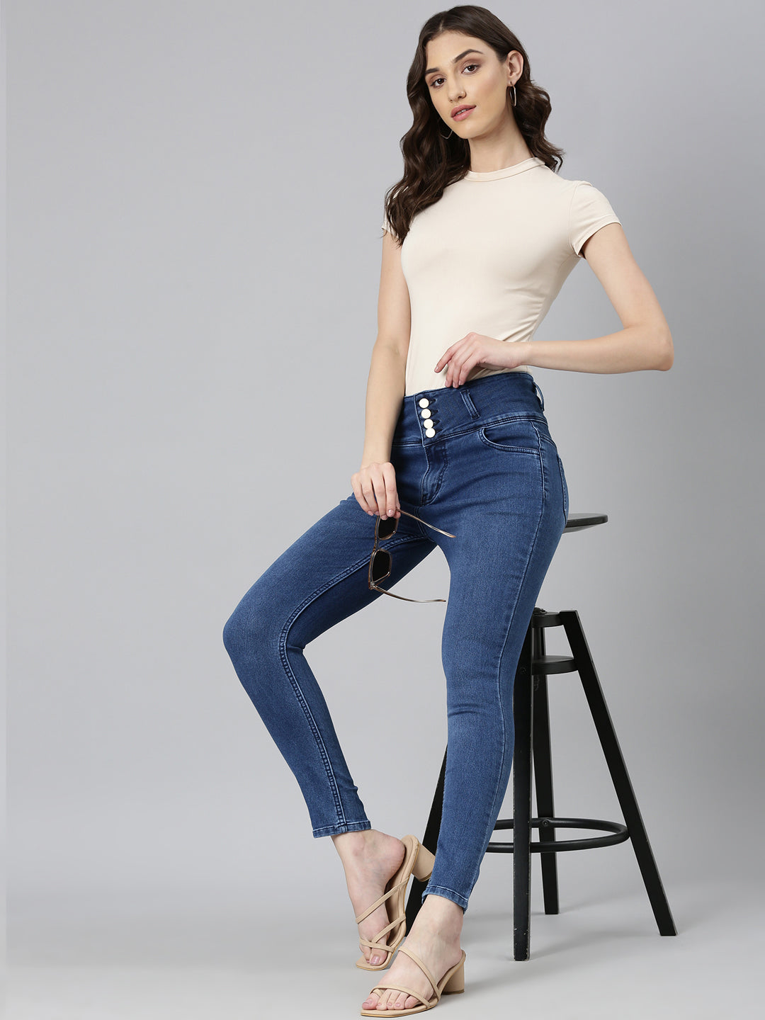 Women's Blue Skinny Fit High-Rise Acid Wash Denim Jeans