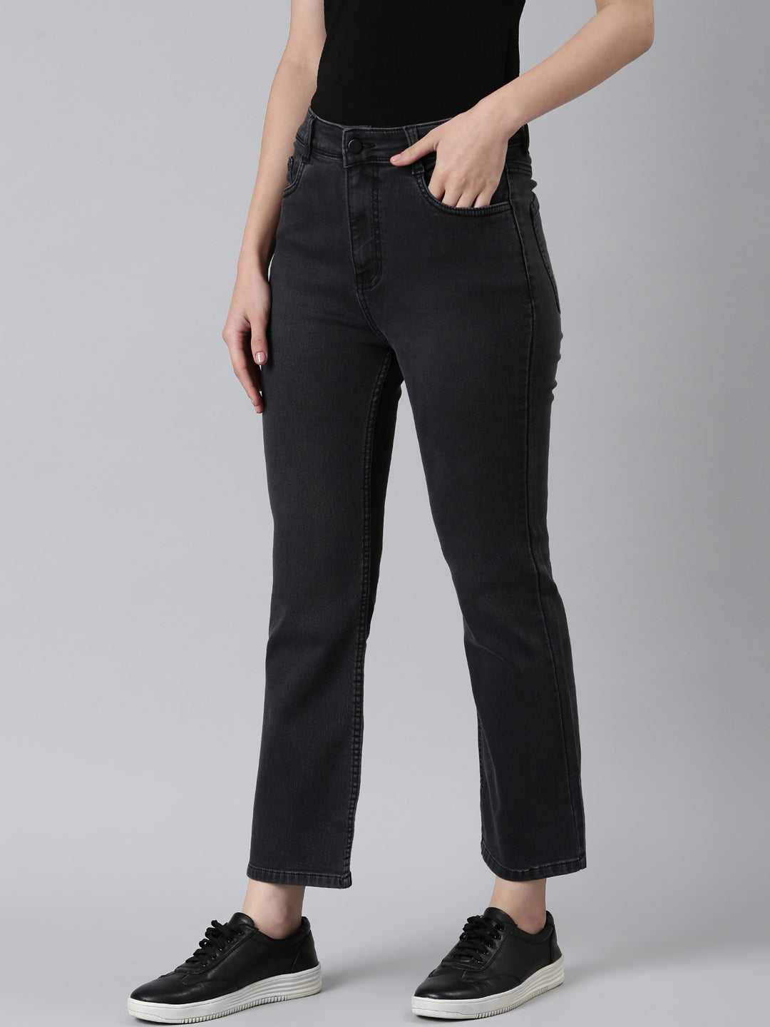 Women's Grey Wide Leg Acid Wash Denim Jeans