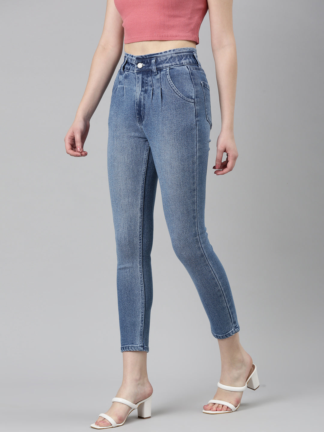 Women's Blue Mid Rise Slim Fit Light Fade Denim Jeans