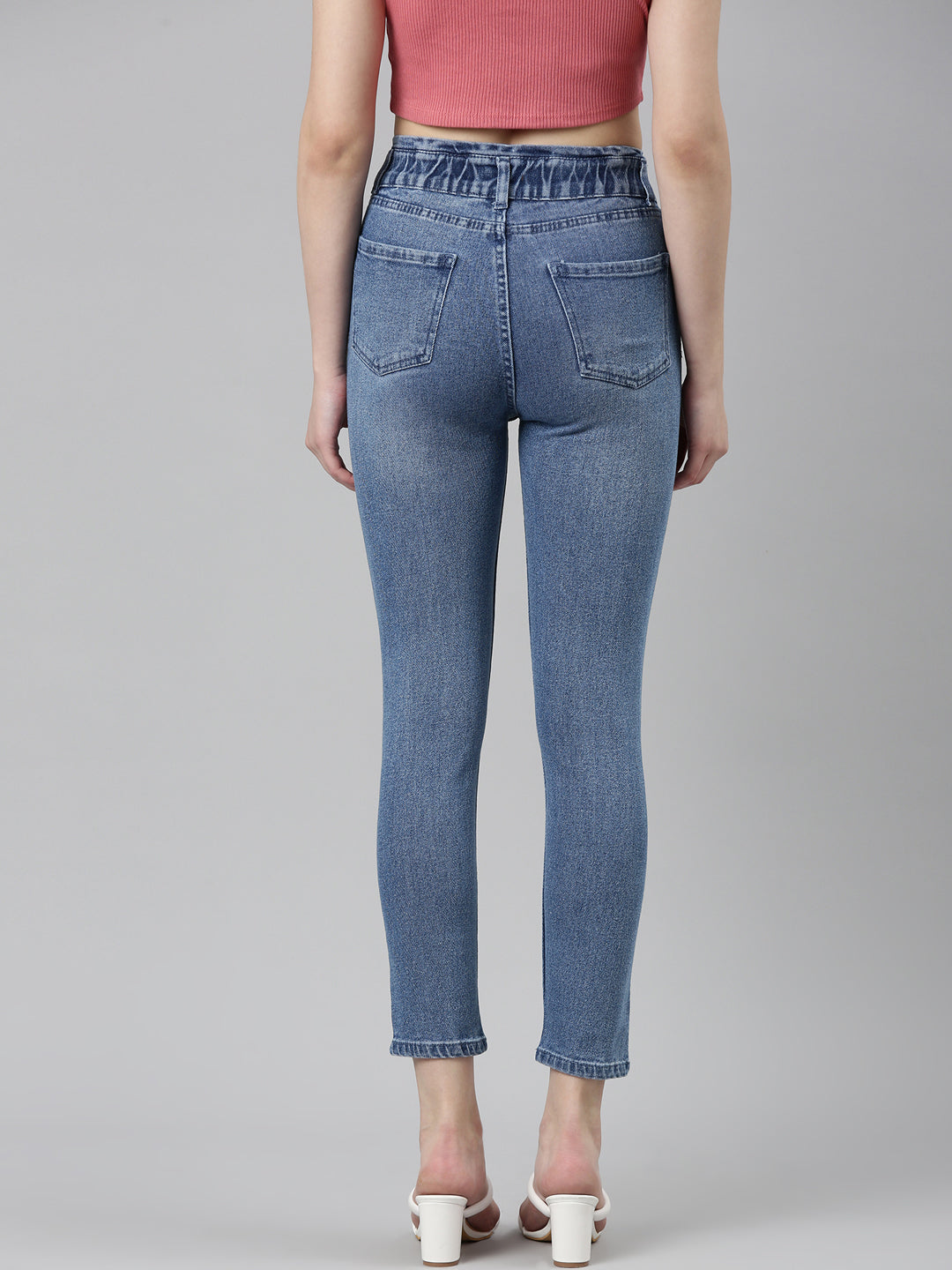 Women's Blue Mid Rise Slim Fit Light Fade Denim Jeans