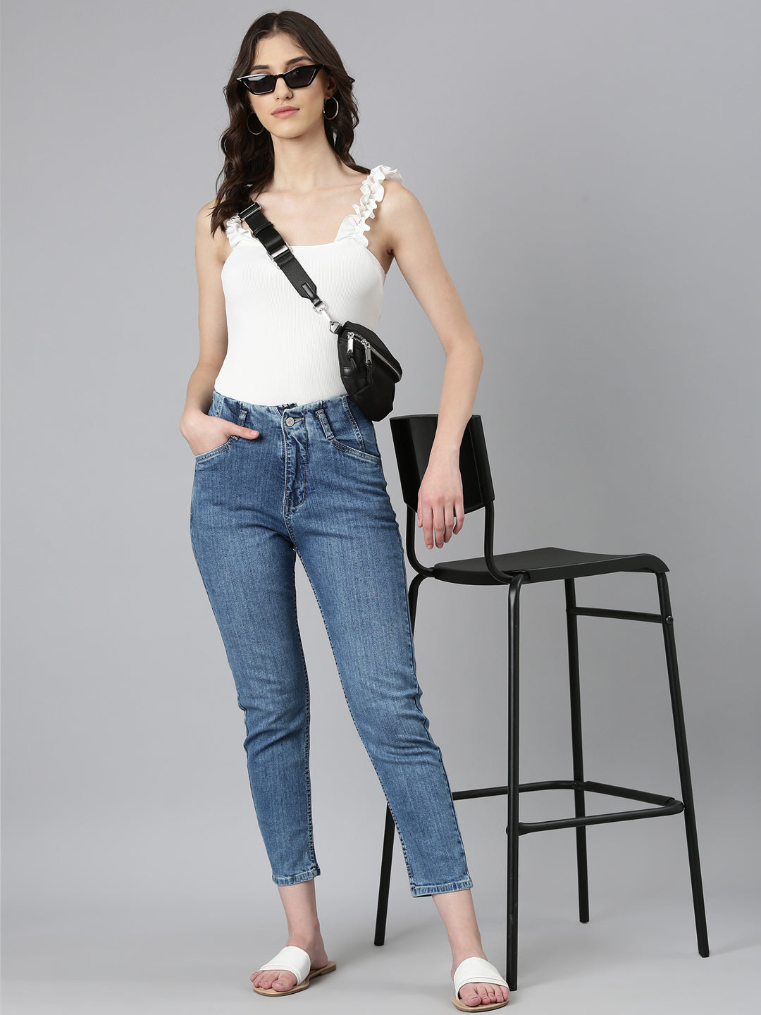 Women's Blue Slim Fit Light Fade Acid Wash Denim Jeans