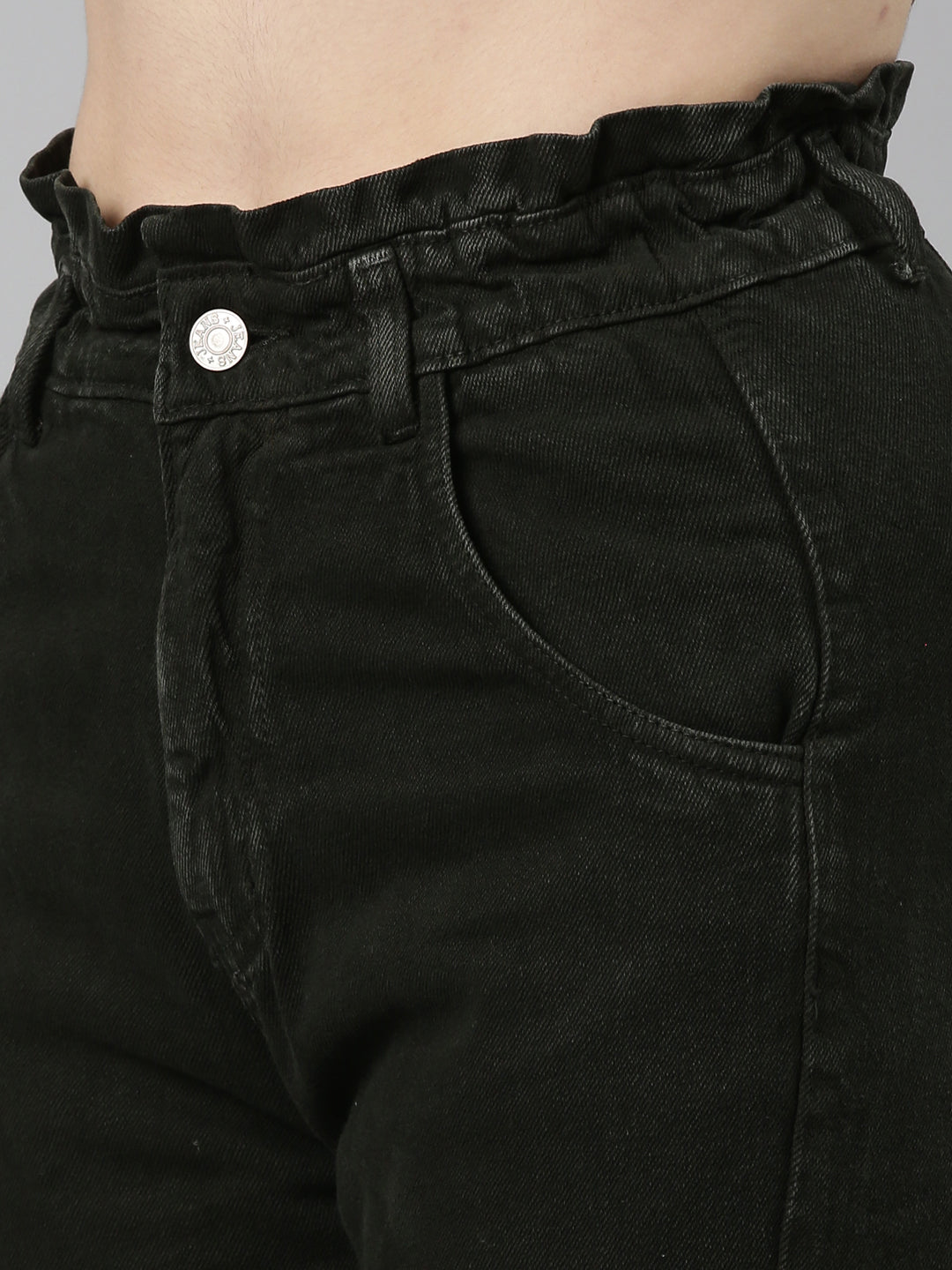 Women's Olive Acid Wash High-Raise Denim Jeans