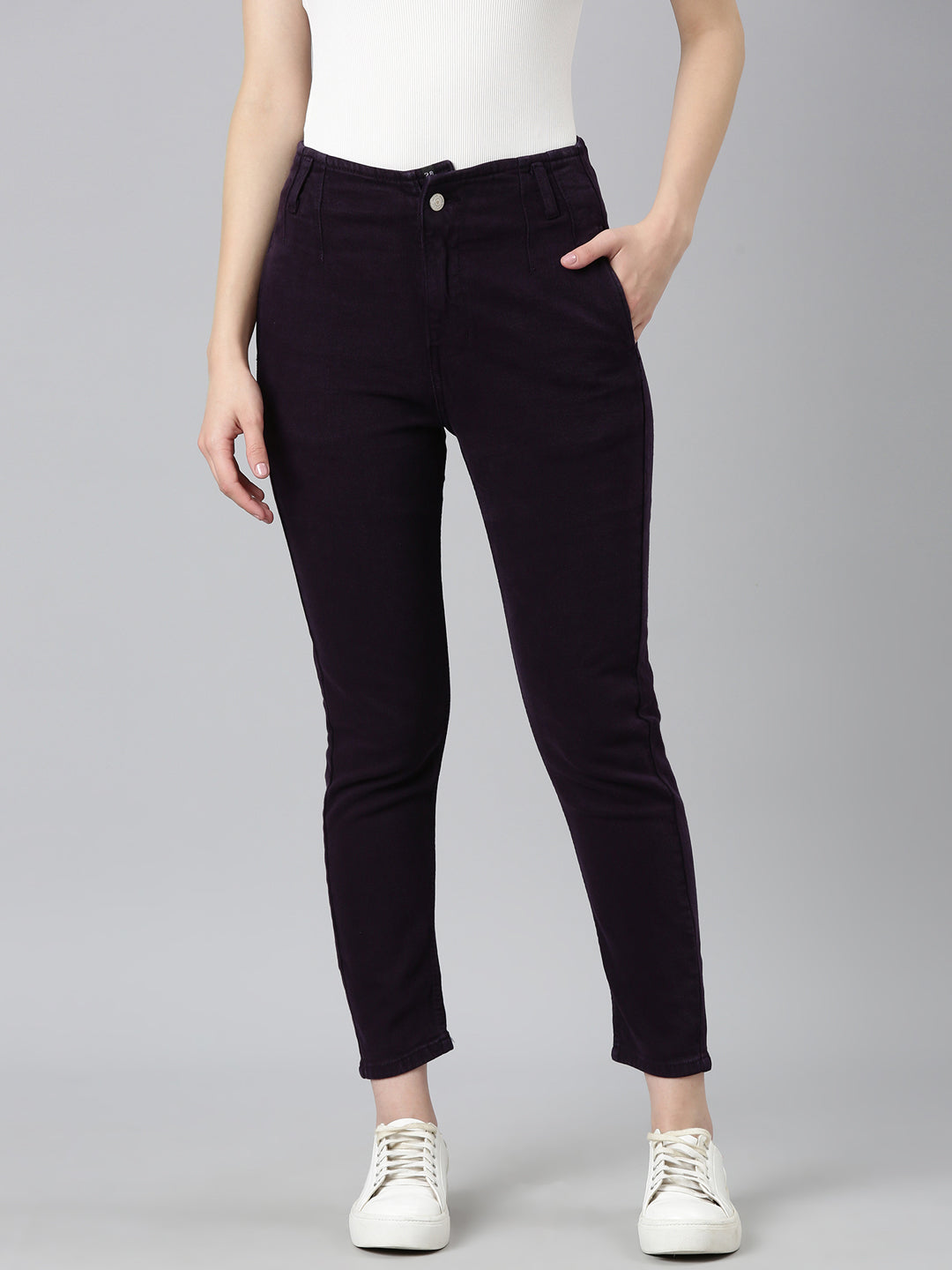 Women's Purple Jean Acid Wash Slim Fit Mid-Rise Denim Jeans