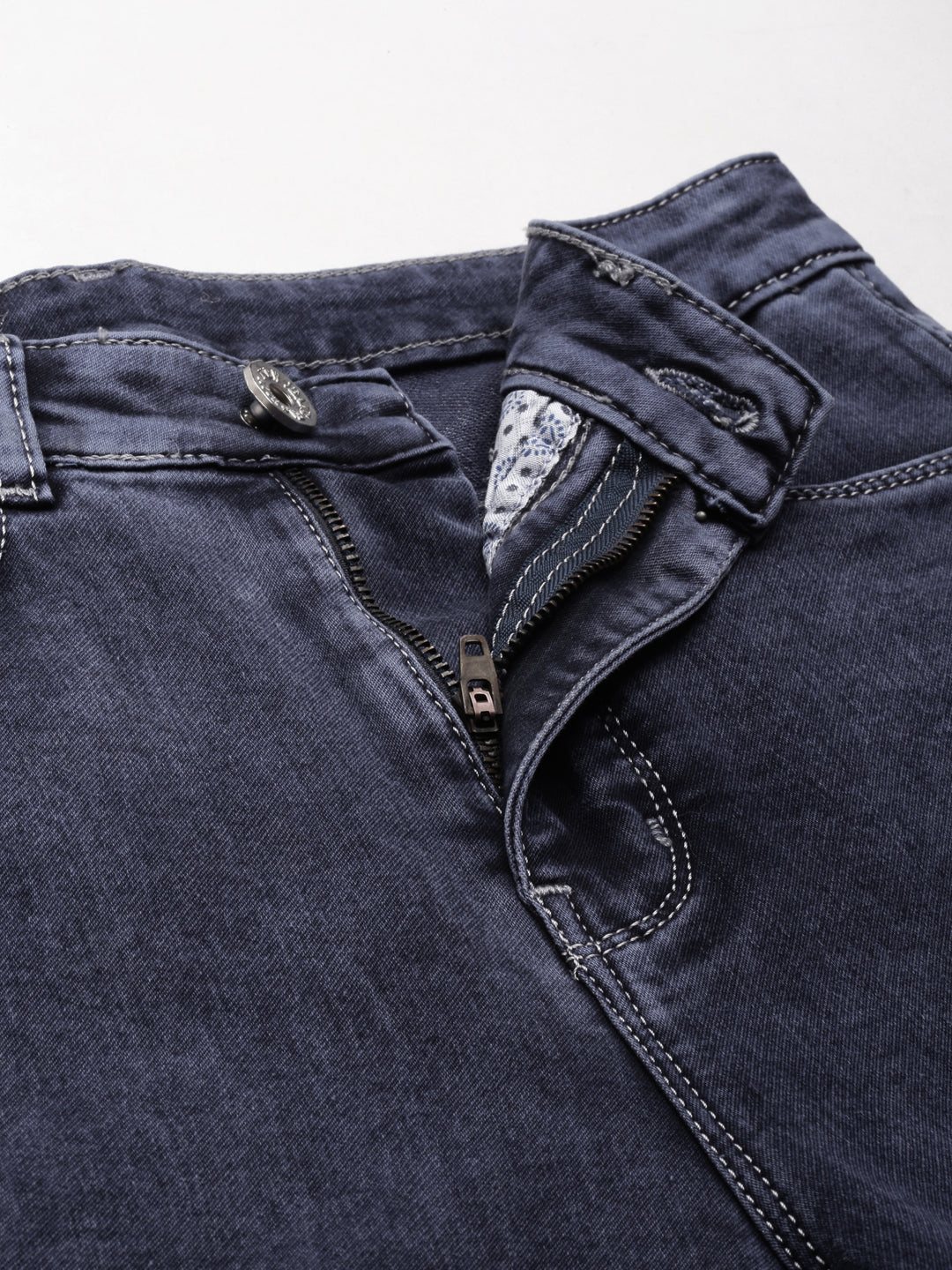 Women's Navy Blue Mid Rise Flared Clean Look Denim Jeans