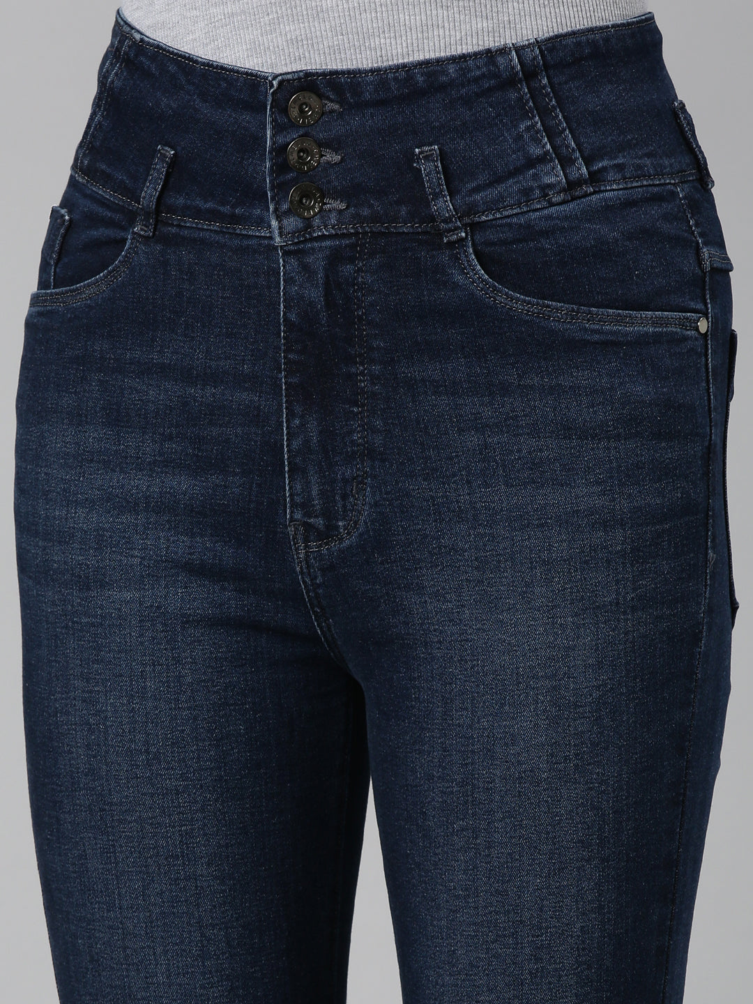Women's Navy Blue Flared Light Fade Denim Jeans