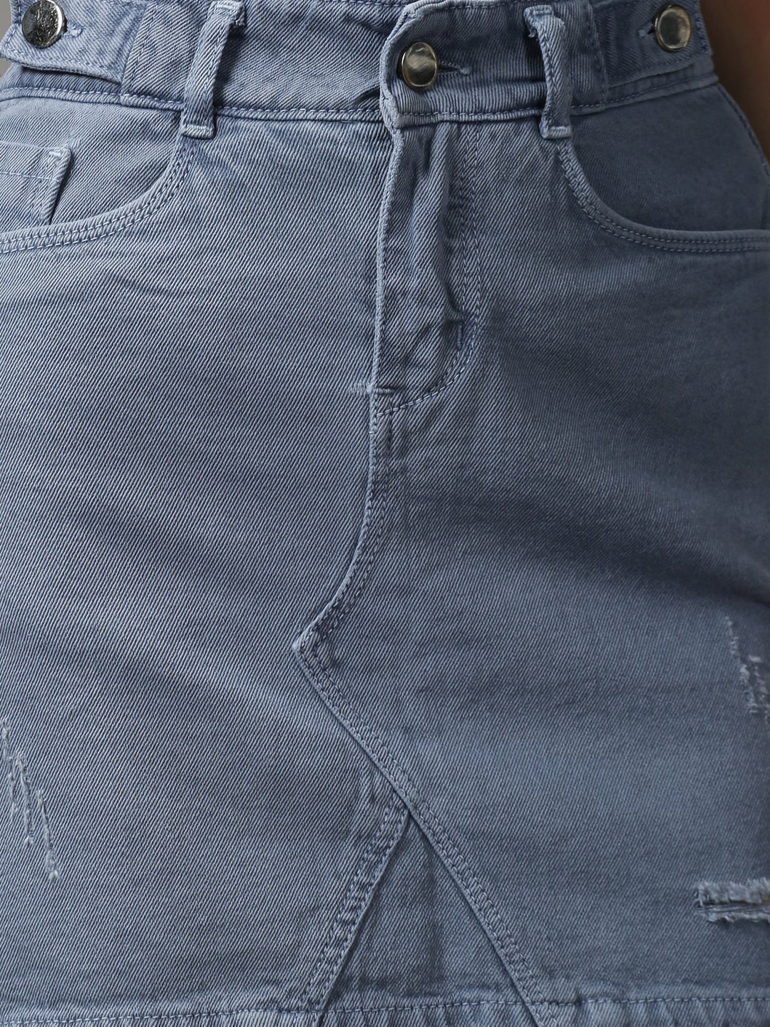 Women's Blue Solid Straight Mini Skirt