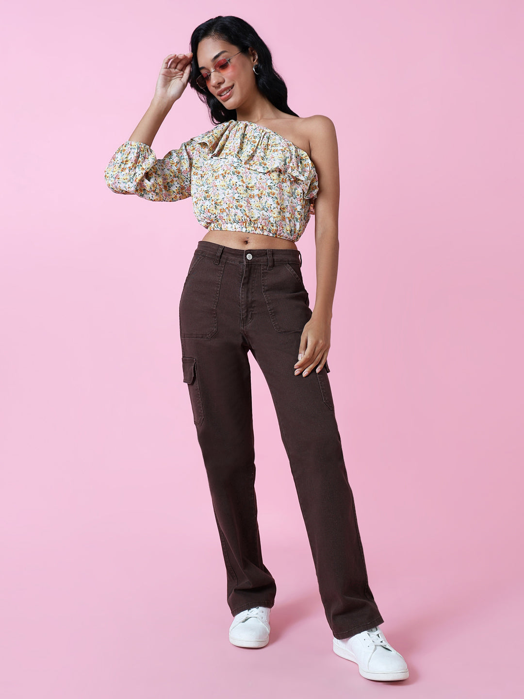 Women's Yellow Floral Crop Top