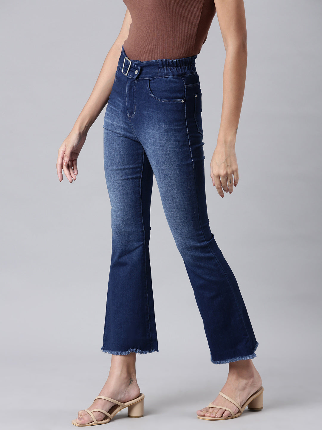 Women's Blue Mid Rise Bootcut Light Fade Retro Denim Jeans