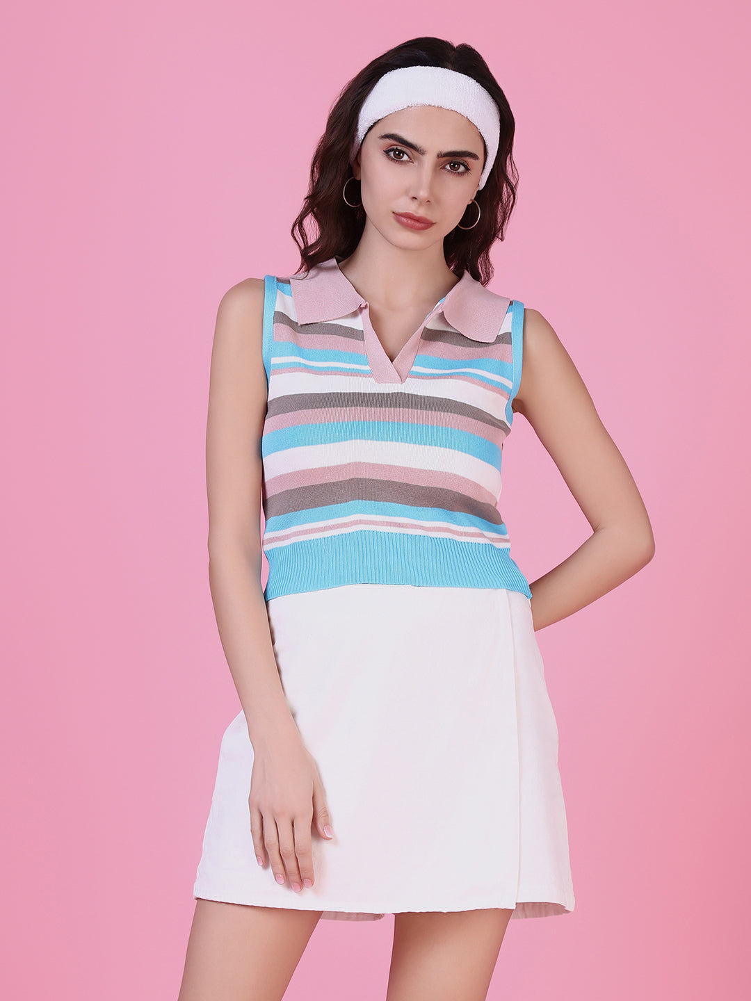 Women's Pink Striped Crop Top