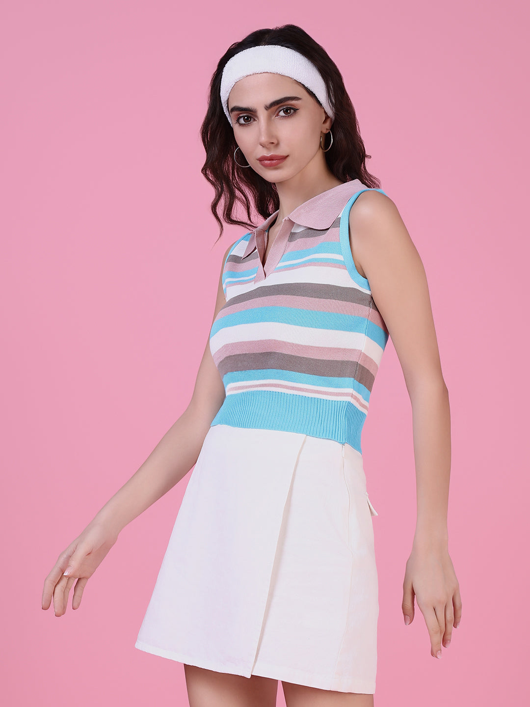Women's Pink Striped Crop Top