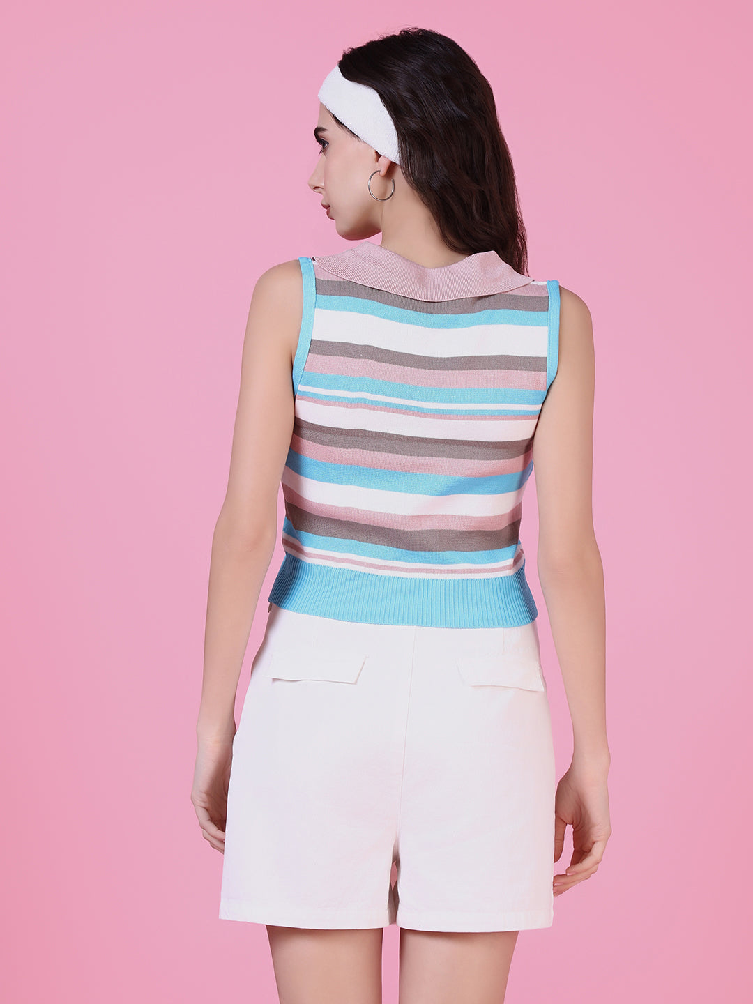 Women's Pink Striped Crop Top