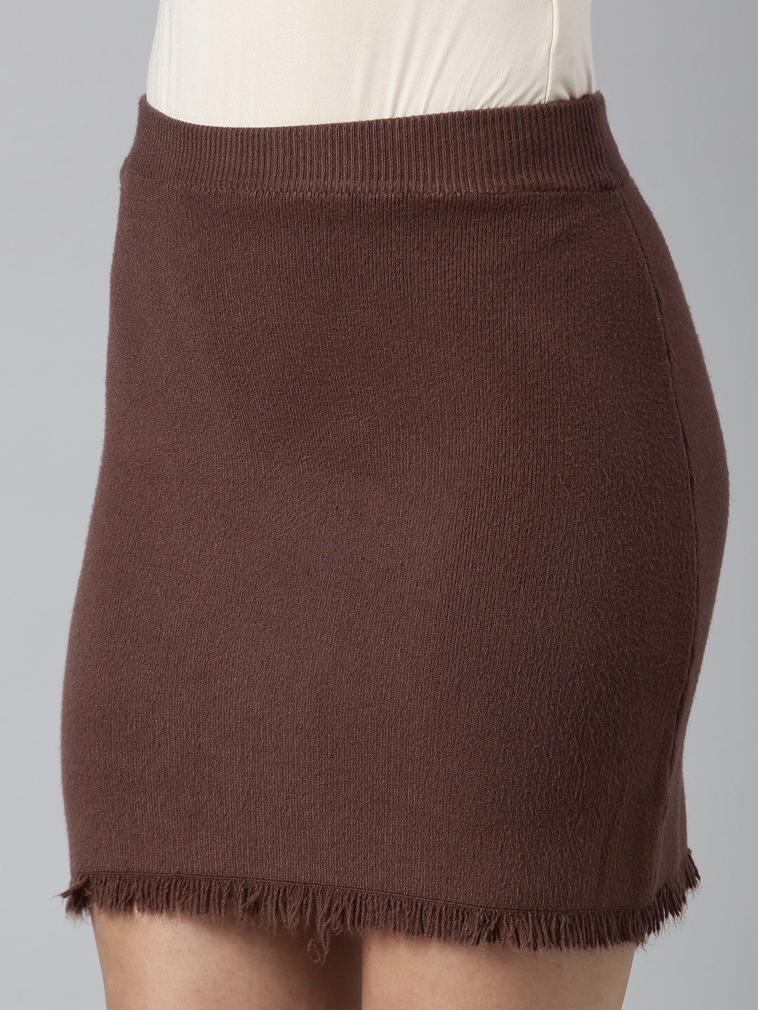 Women's Brown Pencil Fringed Mini Skirt
