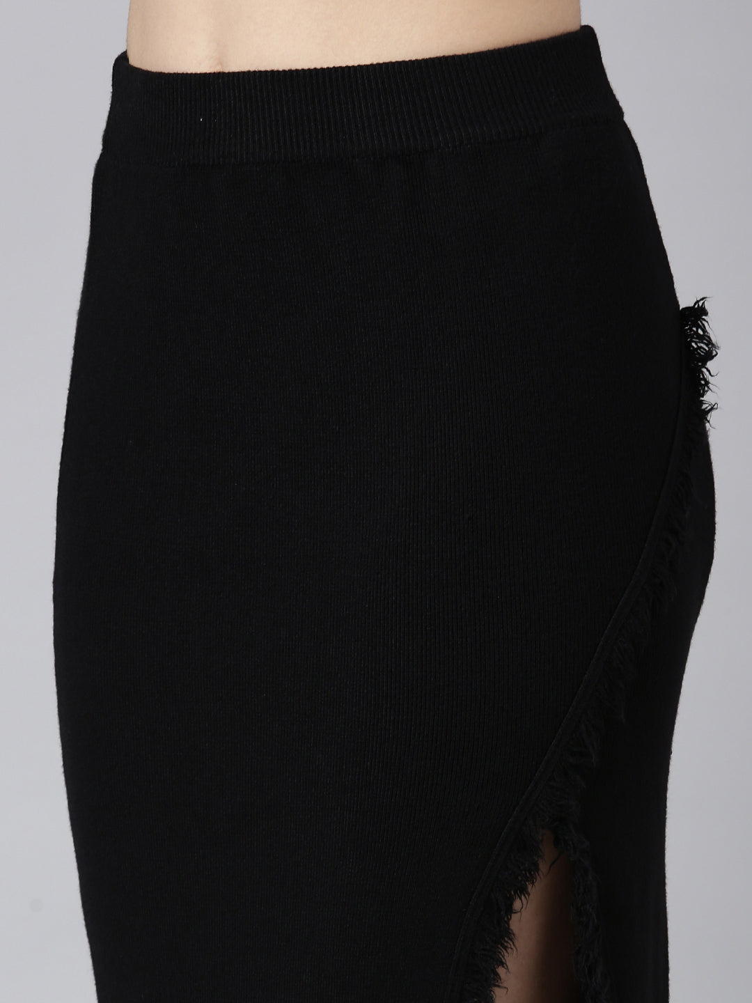 Women's Black Straight Monochrome Knitted Midi Skirts