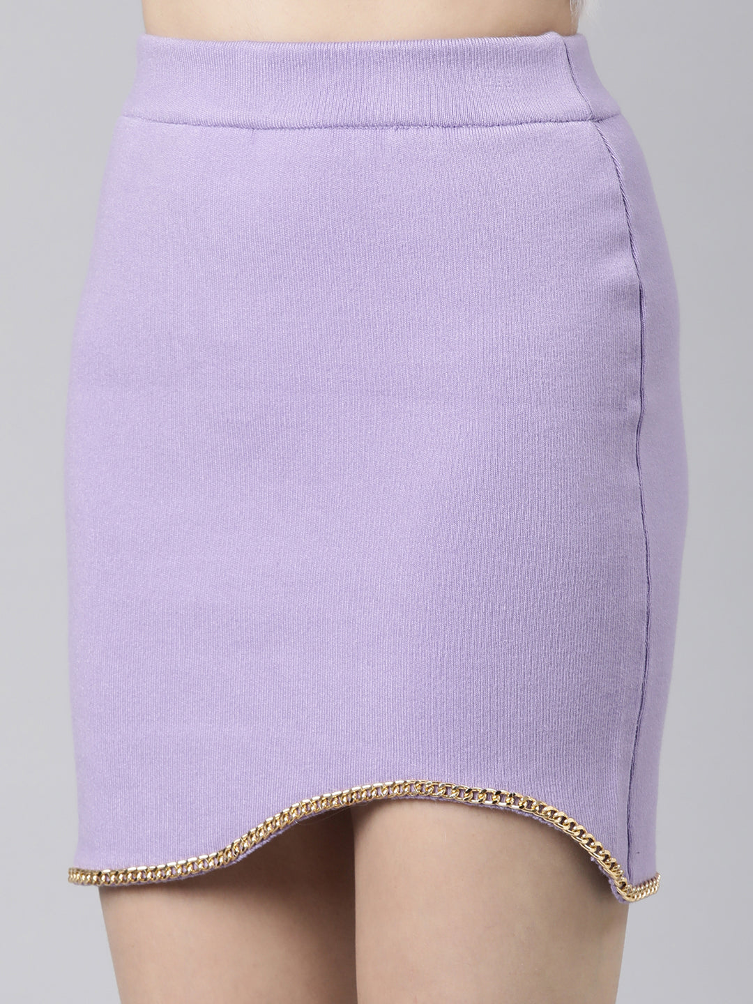Women's Lavender Acrylic High Low Pencil Mini Skirt