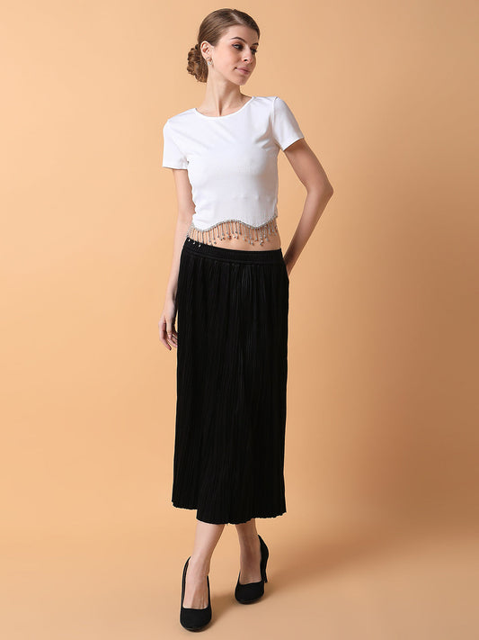 Women's Black Flared Midi Skirt