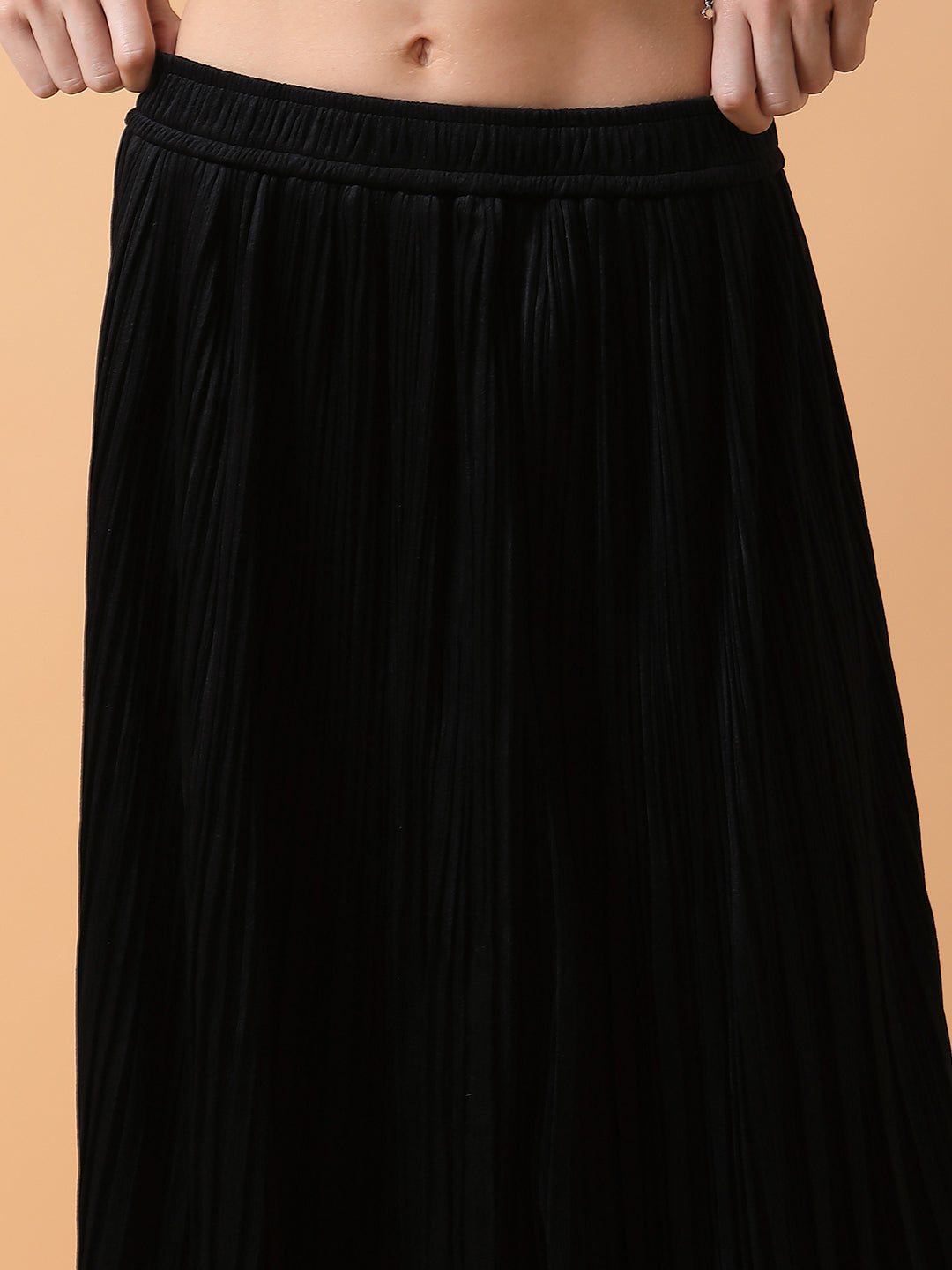 Women's Black Flared Midi Skirt